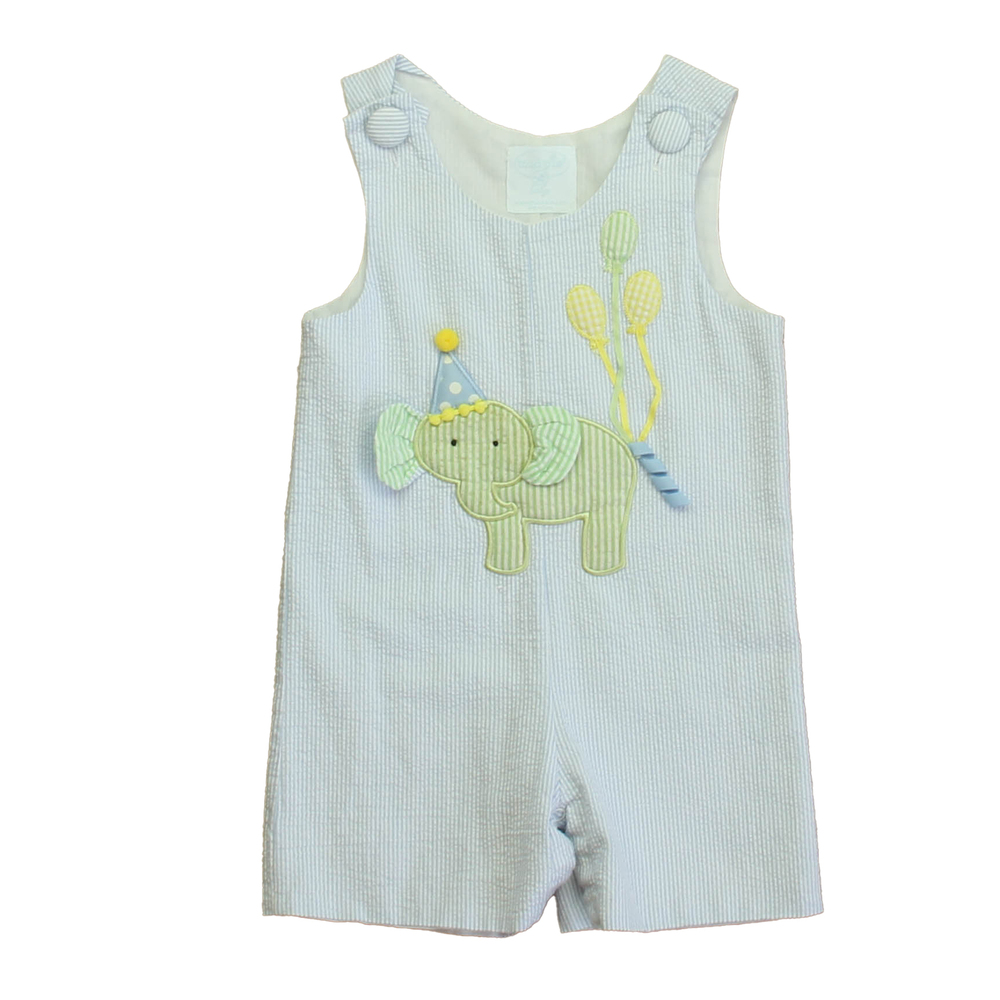 Mud Pie Boys Light Blue Striped Elephant Appliqué Romper